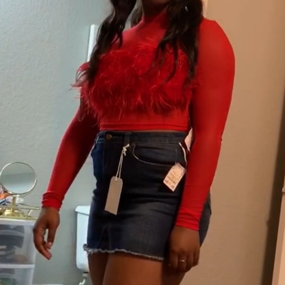 Red sheer mesh crop top
